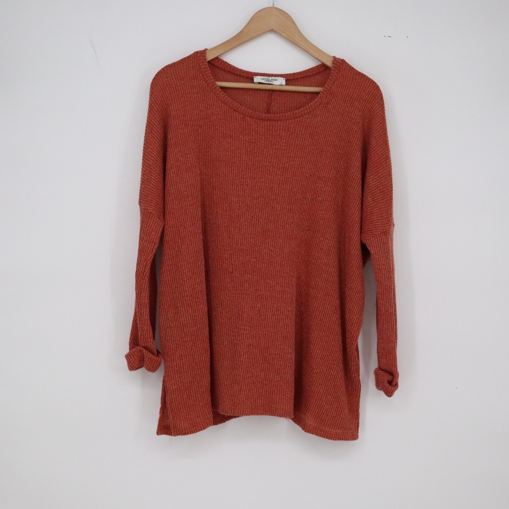 Carly Jean Top Womens S Burnt Orange Ribbed Knit Oversized Excellent